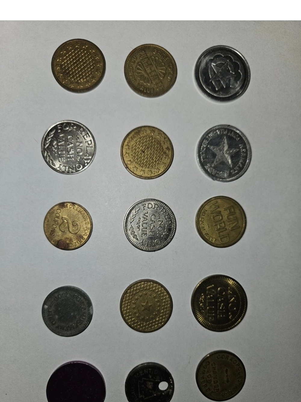 Vintage Amusement Tokens. Lot of 15 Coins.